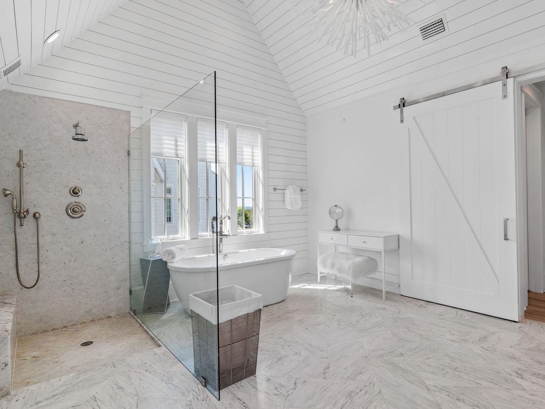 Bathroom, Free Standing Baths, Glass Shower, Interior, Marble