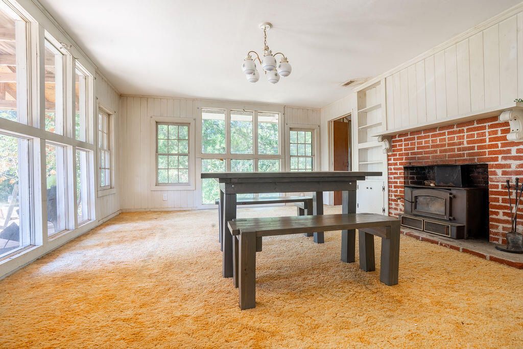 Chandelier, Fireplace, Interior, Stone Walls