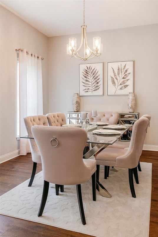 Chandelier, Dining room, Interior, Wood Texture Flooring