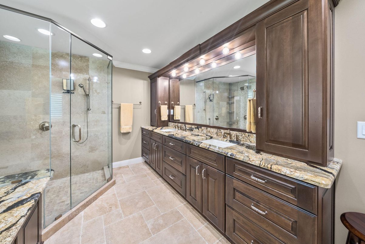 Bathroom, Dual Sink Vanities, Glass Shower, Interior, Recessed Lighting