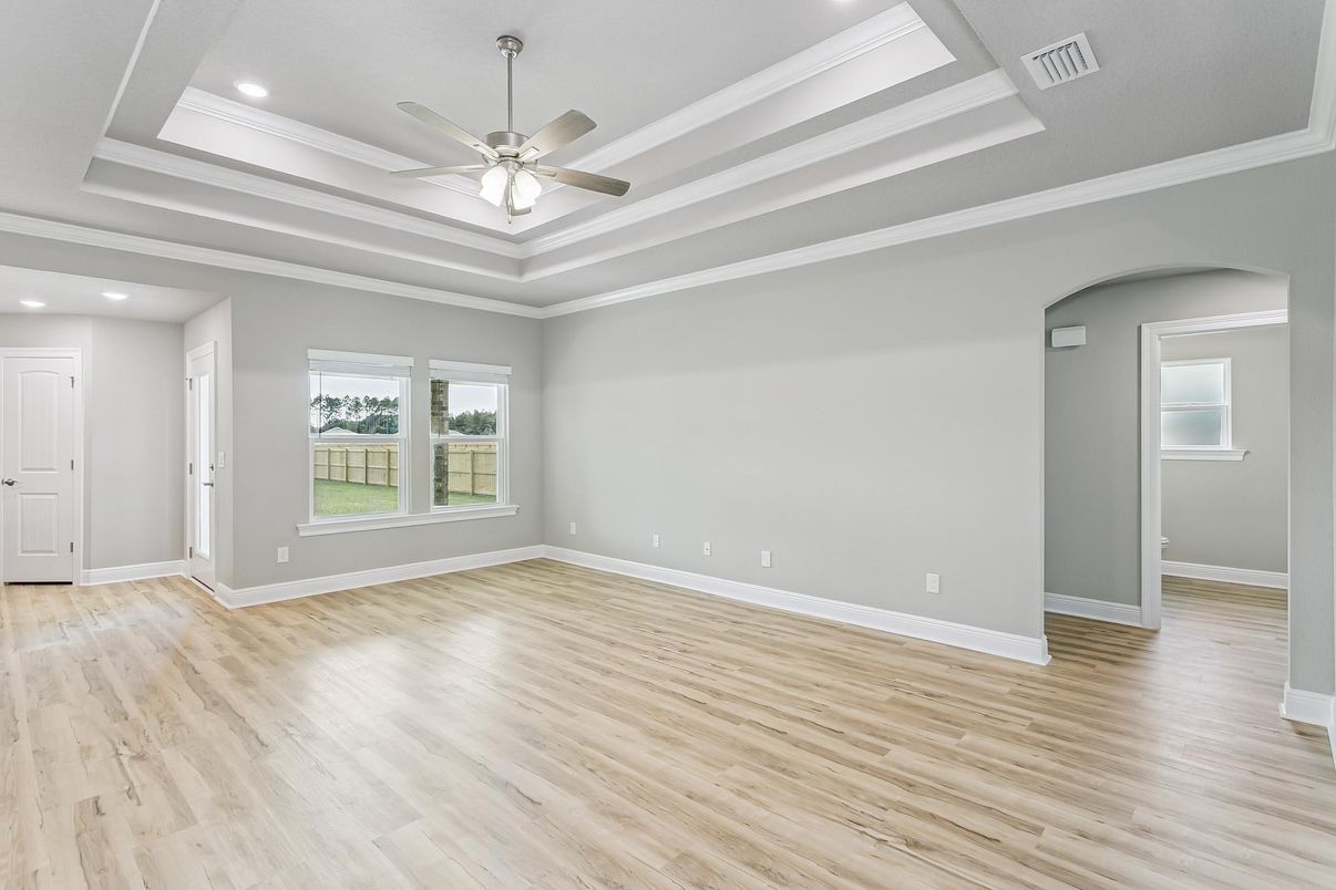 Empty room, Interior, Recessed Lighting, Wood Texture Flooring