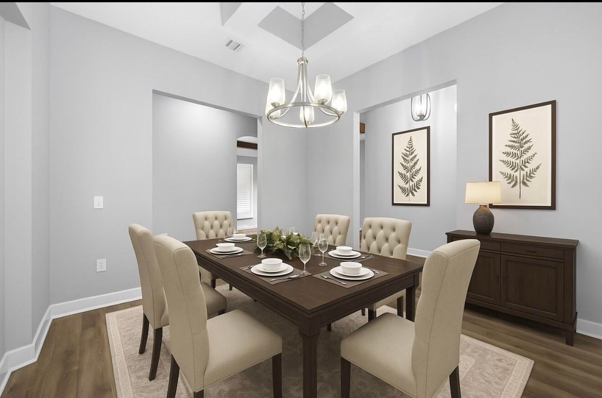 Chandelier, Dining room, Interior, Pendant Lights, Wood Texture Flooring