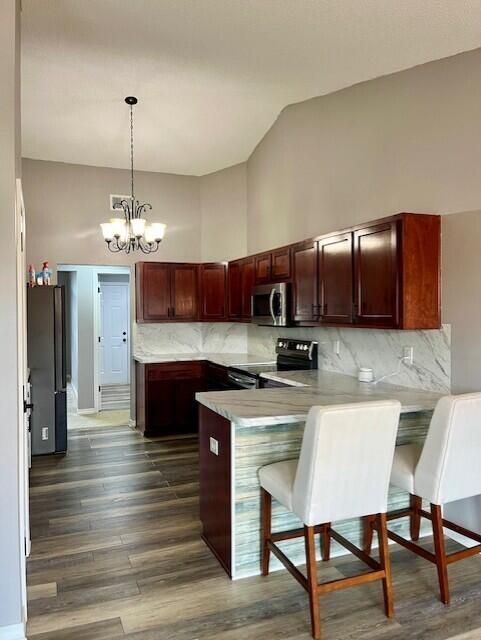 Chandelier, Interior, Kitchen, Marble Walls, Wood Texture Flooring