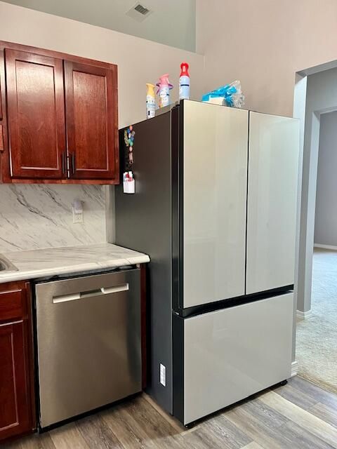 Interior, Kitchen, Marble Walls, Wood Texture Flooring