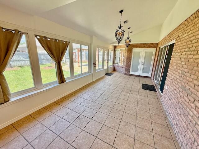 Chandelier, Empty room, Interior, Pendant Lights, Stone Walls