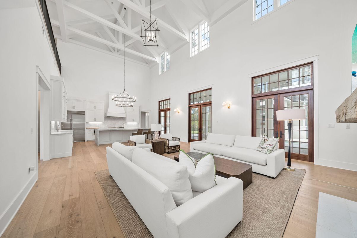 Interior, Kitchen, Living room, Pendant Lights, Wood Texture Flooring