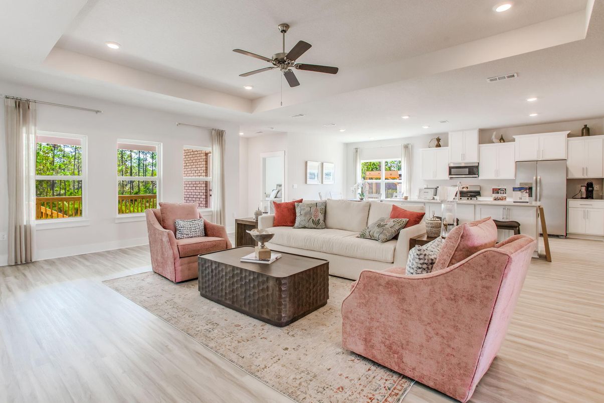 Interior, Kitchen, Living room, Recessed Lighting, Stainless Steel Appliances, Wood Texture Flooring