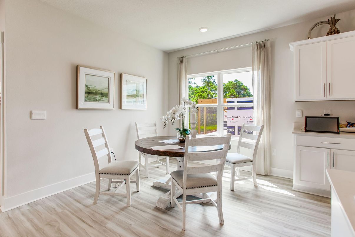 Dining room, Interior, Recessed Lighting, Wood Texture Flooring