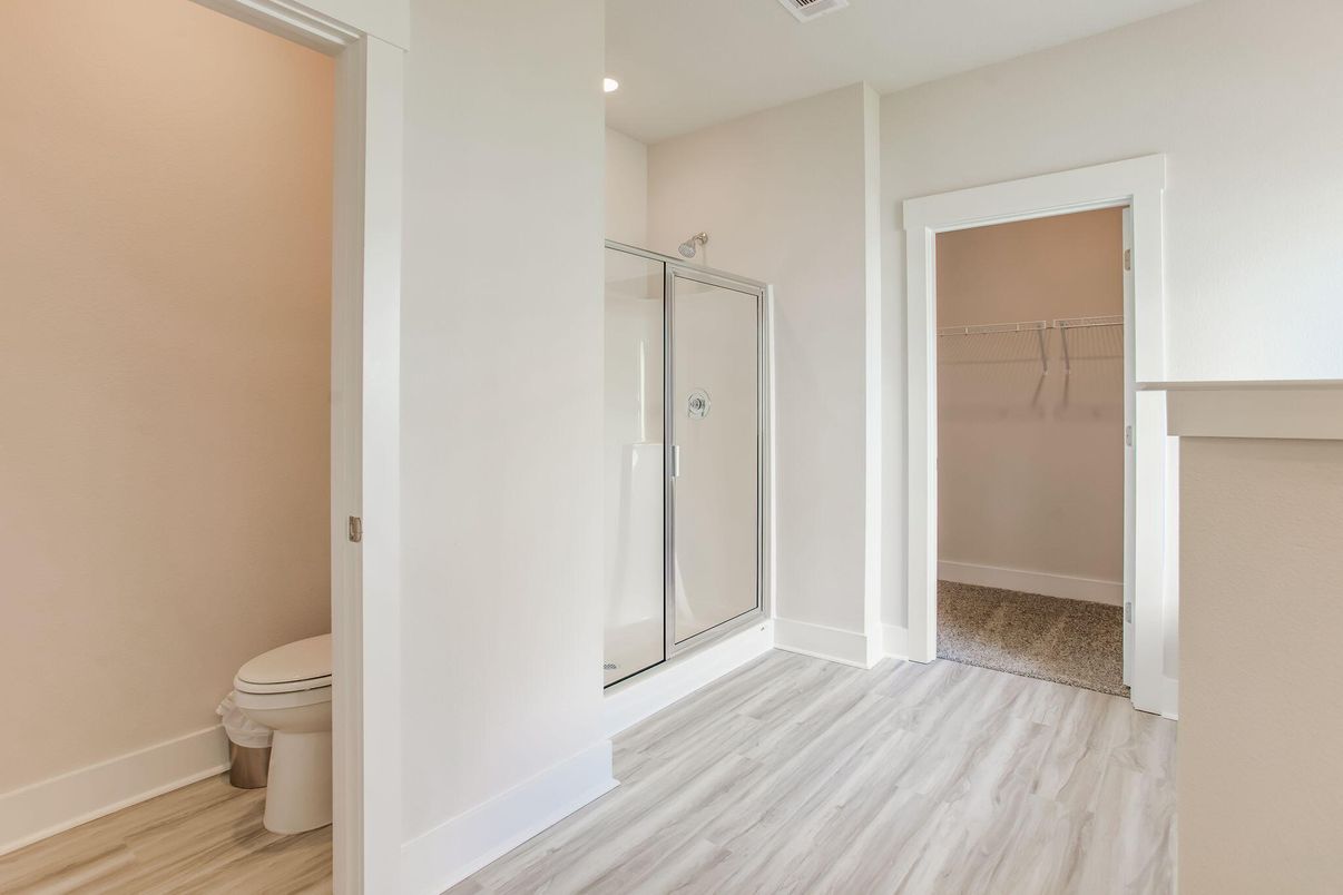Bathroom, Interior, Recessed Lighting, Walk-in Closets, Wood Texture Flooring
