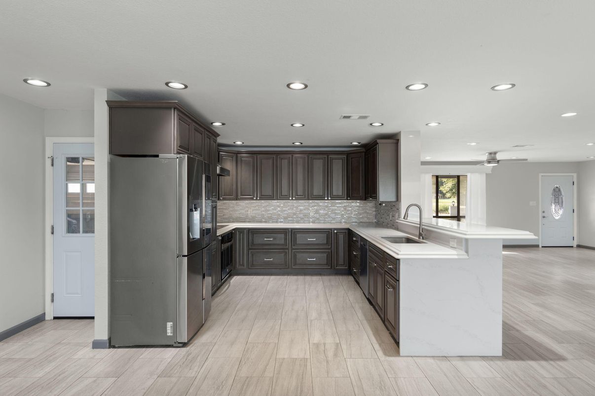 Interior, Kitchen, Recessed Lighting, Wood Texture Flooring