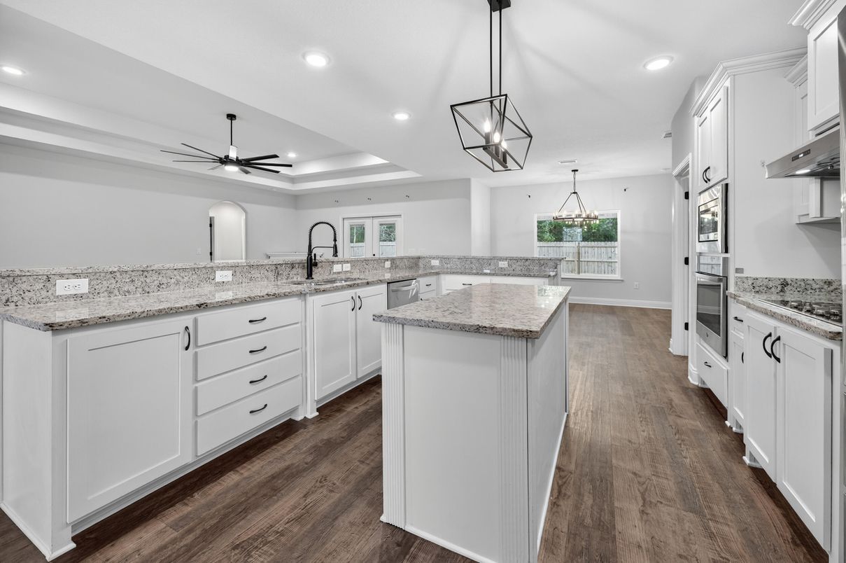 Interior, Kitchen, Pendant Lights, Recessed Lighting, Wood Texture Flooring