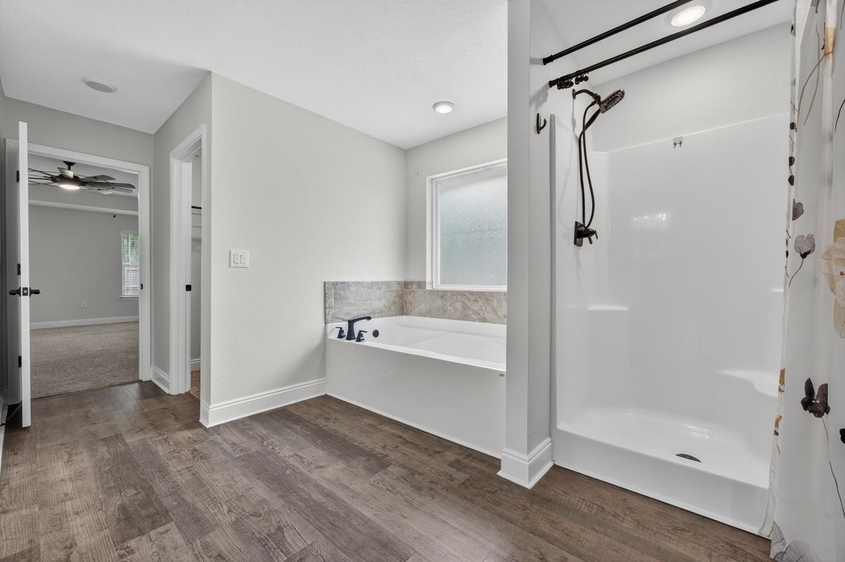 Bathroom, Interior, Recessed Lighting, Wood Texture Flooring