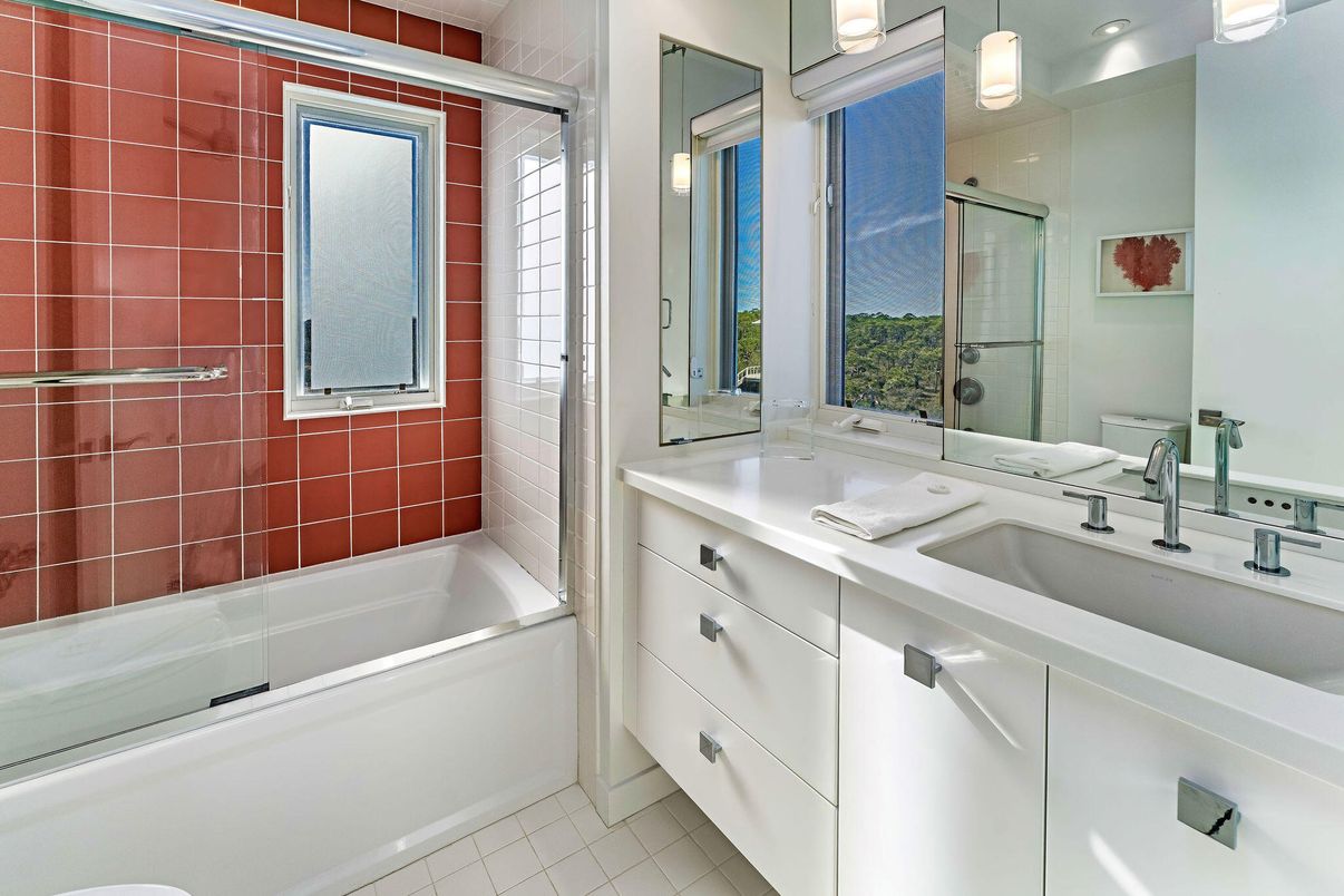 Bathroom, Dual Sink Vanities, Glass Shower, Interior, Recessed Lighting