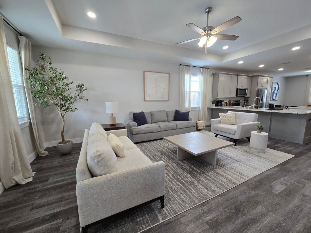 Interior, Kitchen, Living room, Recessed Lighting, Stainless Steel Appliances, Wood Texture Flooring