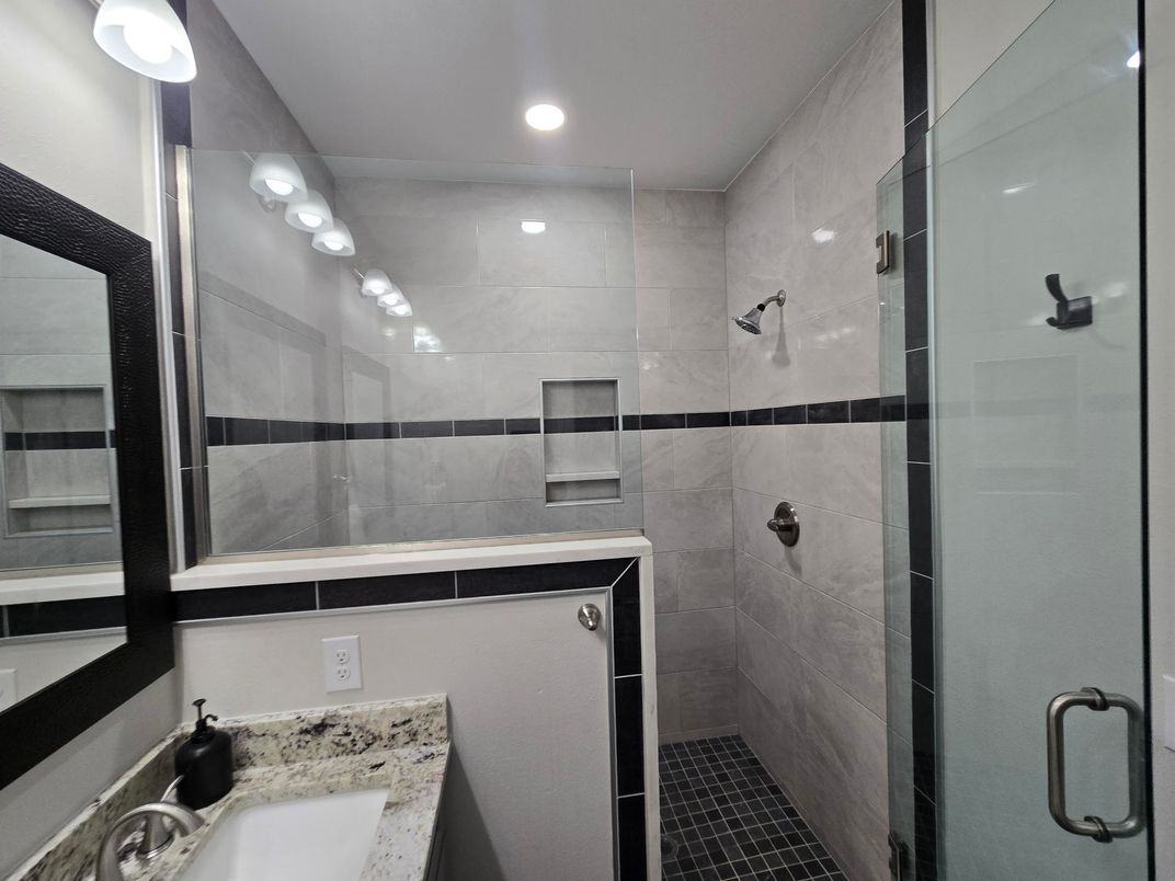 Bathroom, Glass Shower, Interior, Recessed Lighting