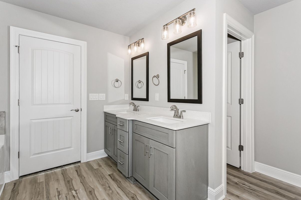 Bathroom, Dual Sink Vanities, Interior, Wood Texture Flooring