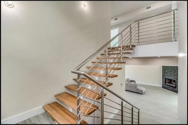 Fireplace, Interior, Recessed Lighting, Wood Texture Flooring