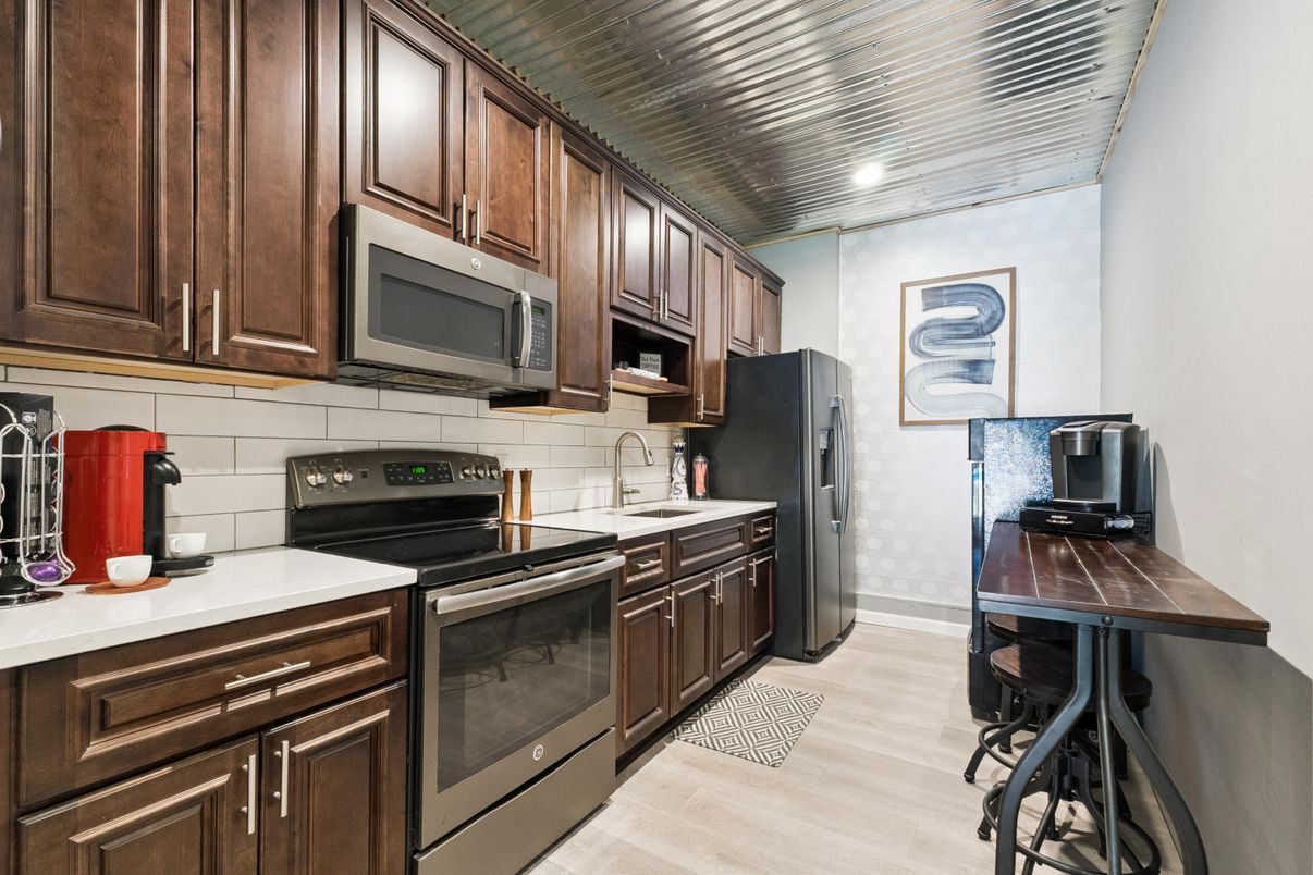 Interior, Kitchen, Recessed Lighting, Wood Texture Flooring