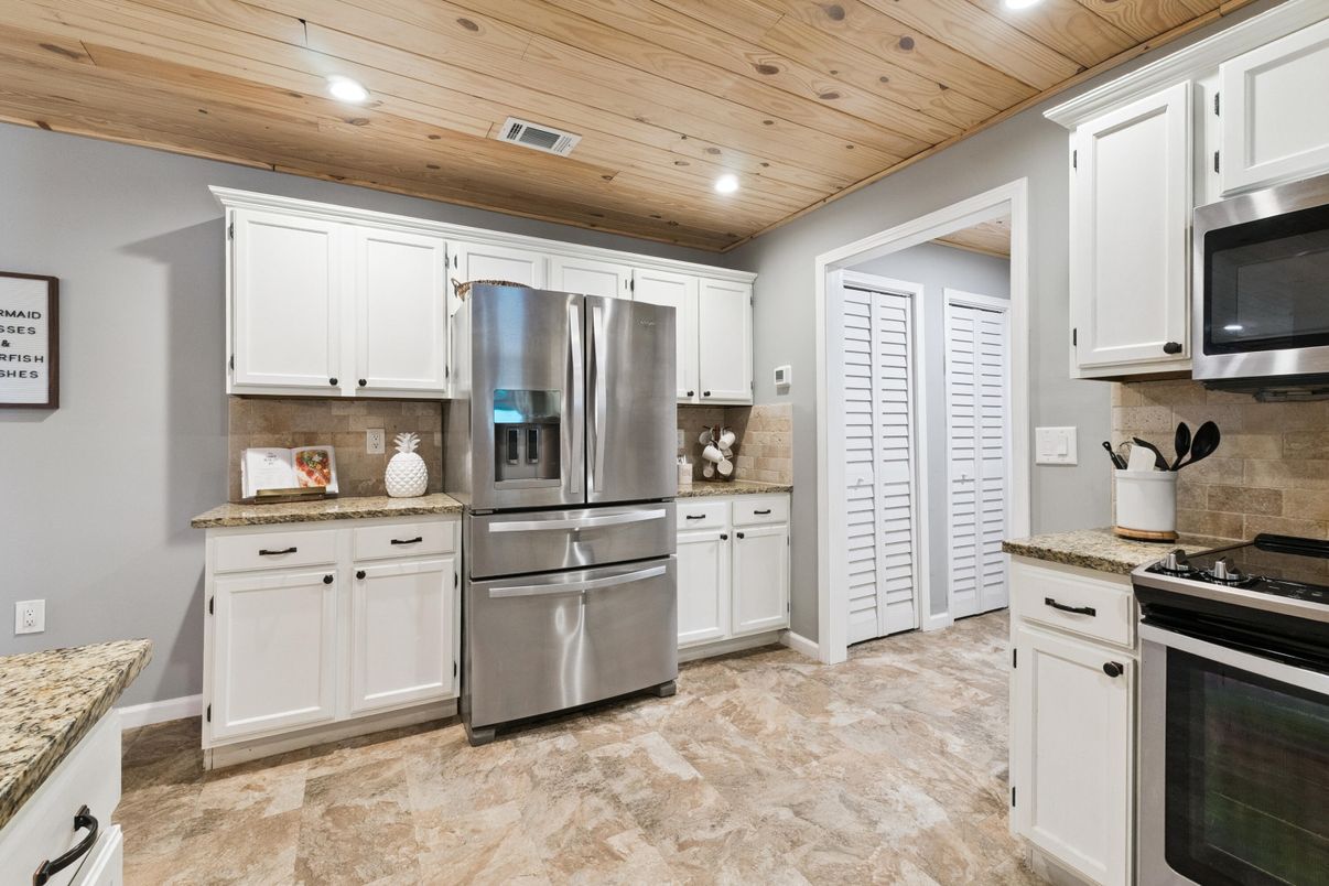 Interior, Kitchen, Recessed Lighting, Stainless Steel Appliances, Wooden Ceilings