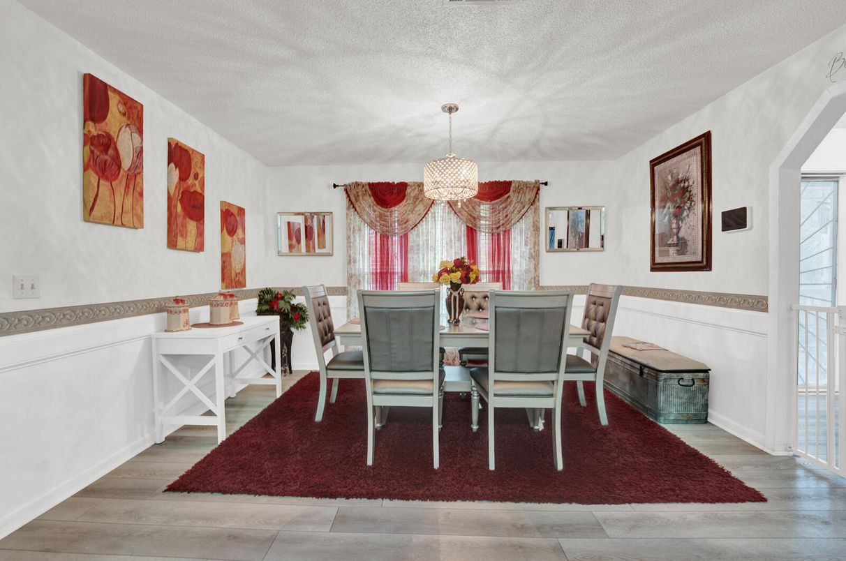 Chandelier, Dining room, Interior, Wood Texture Flooring