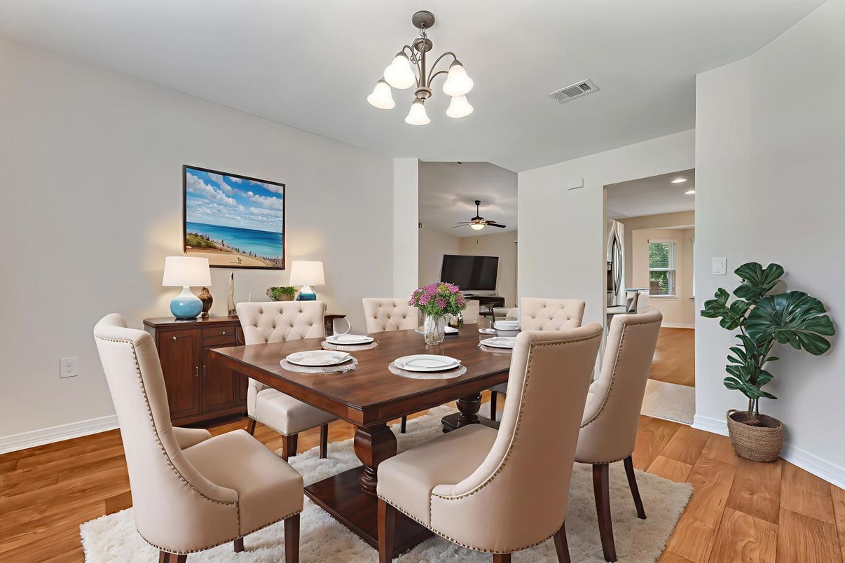 Chandelier, Dining room, Interior, Recessed Lighting, Wood Texture Flooring
