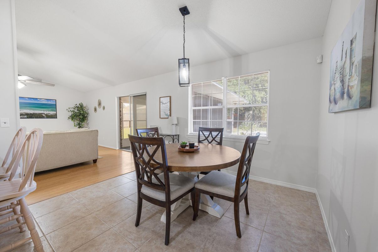 Dining room, Interior, Pendant Lights, Wood Texture Flooring