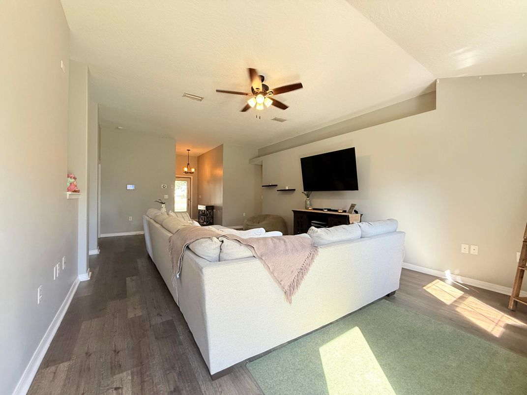 Bedroom, Interior, Living room, Recessed Lighting, Wood Texture Flooring