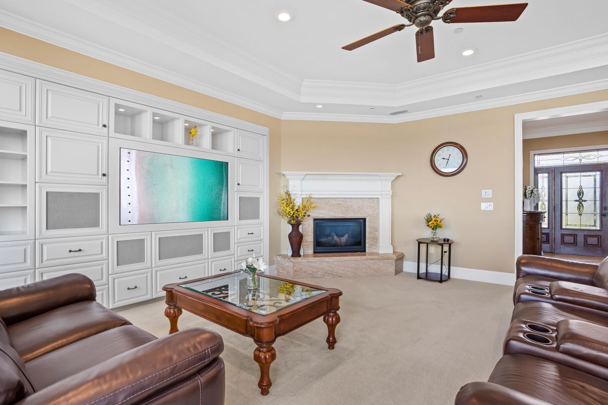 Home Theatre Room, Fireplace, Interior, Living room, Recessed Lighting