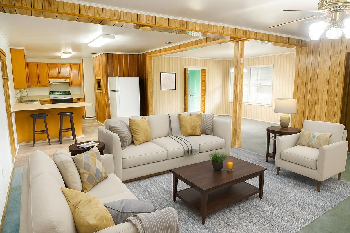 Interior, Kitchen, Living room, Wooden Walls