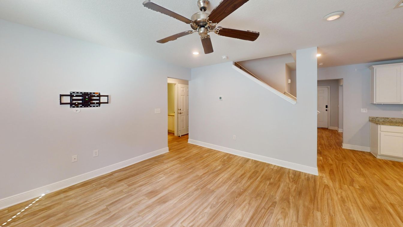 Empty room, Interior, Recessed Lighting, Wood Texture Flooring