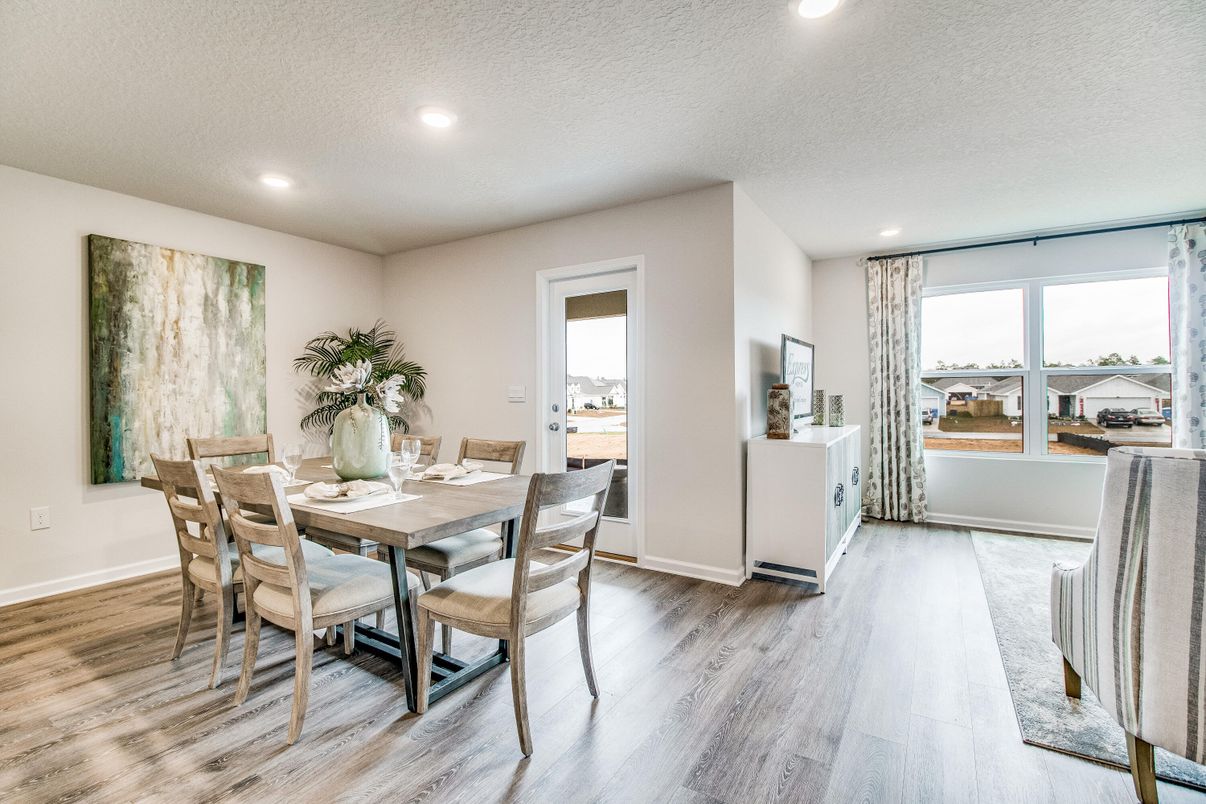 Dining room, Interior, Recessed Lighting, Wood Texture Flooring