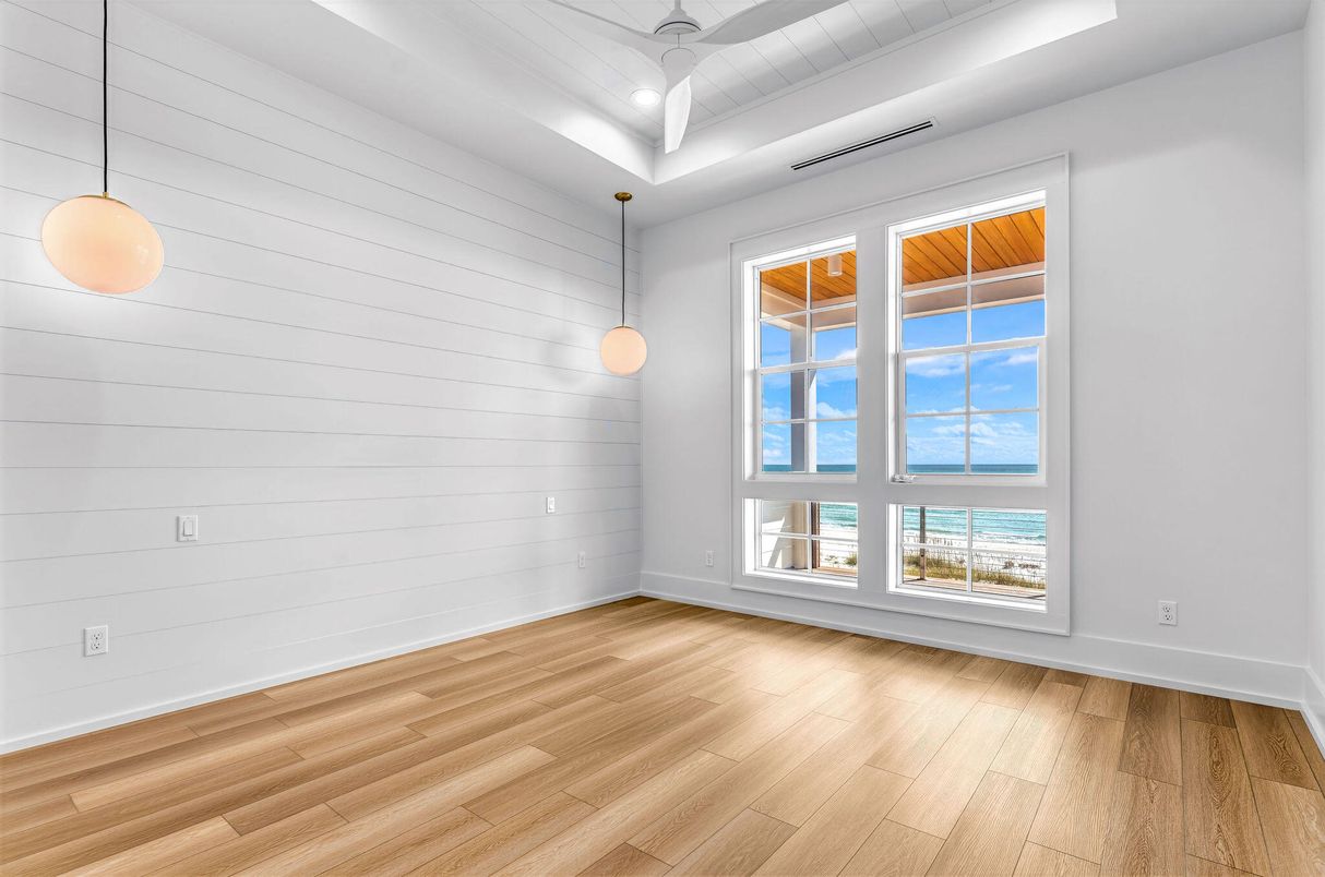 Empty room, Interior, Pendant Lights, Wood Texture Flooring