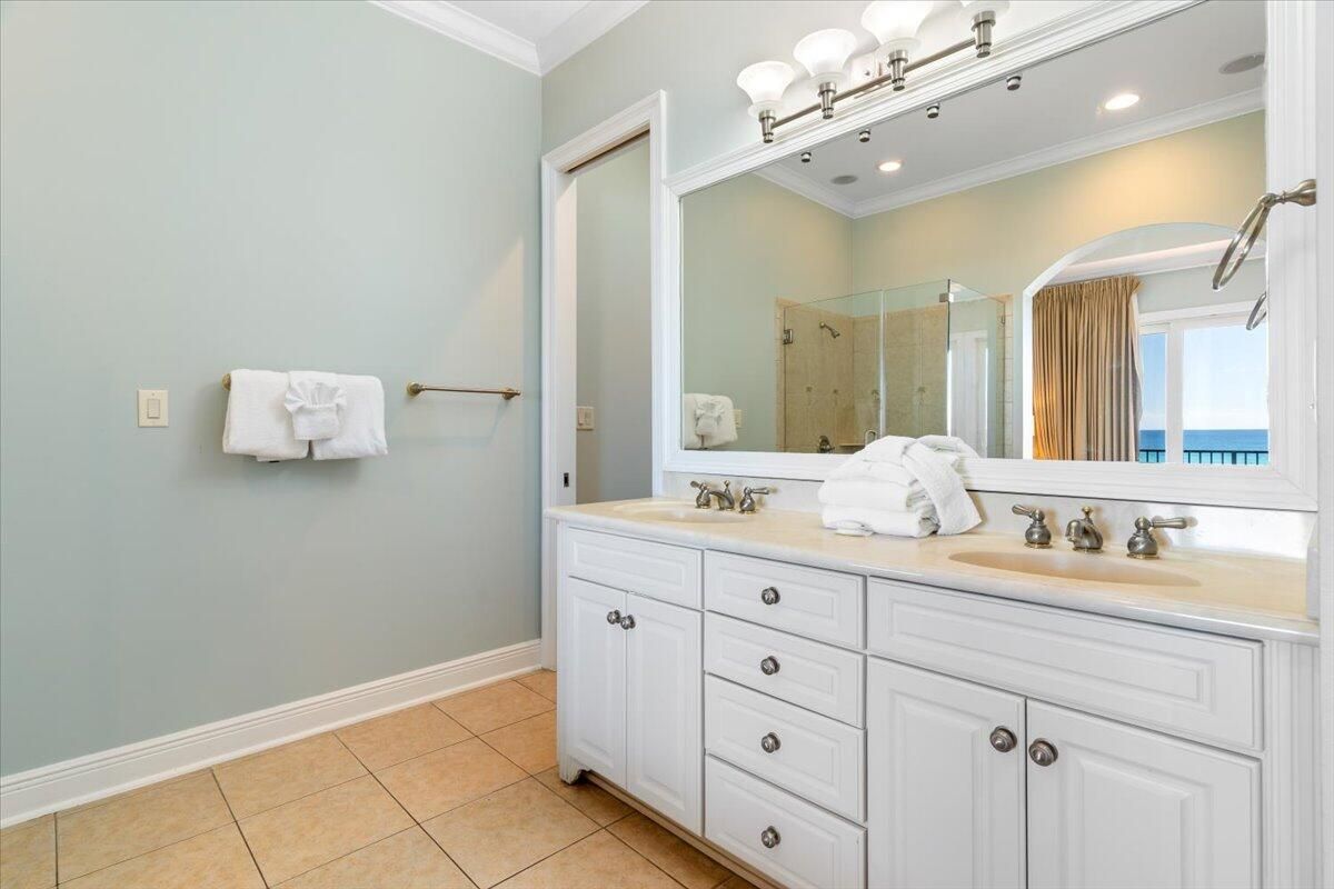 Bathroom, Dual Sink Vanities, Glass Shower, Interior, Recessed Lighting, Water