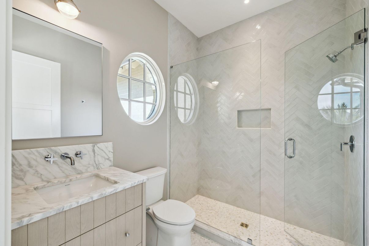 Bathroom, Glass Shower, Interior, Recessed Lighting