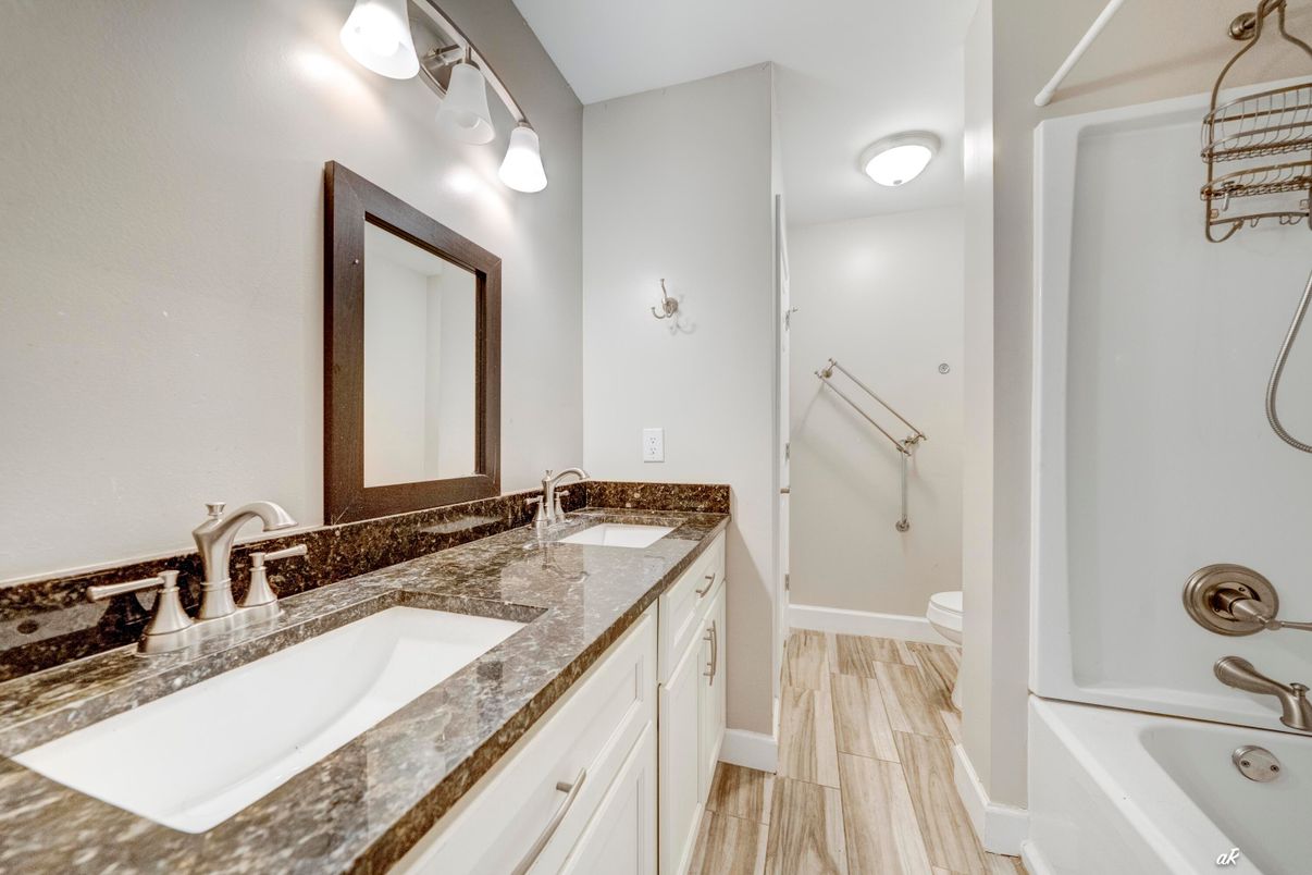 Bathroom, Dual Sink Vanities, Interior, Wood Texture Flooring