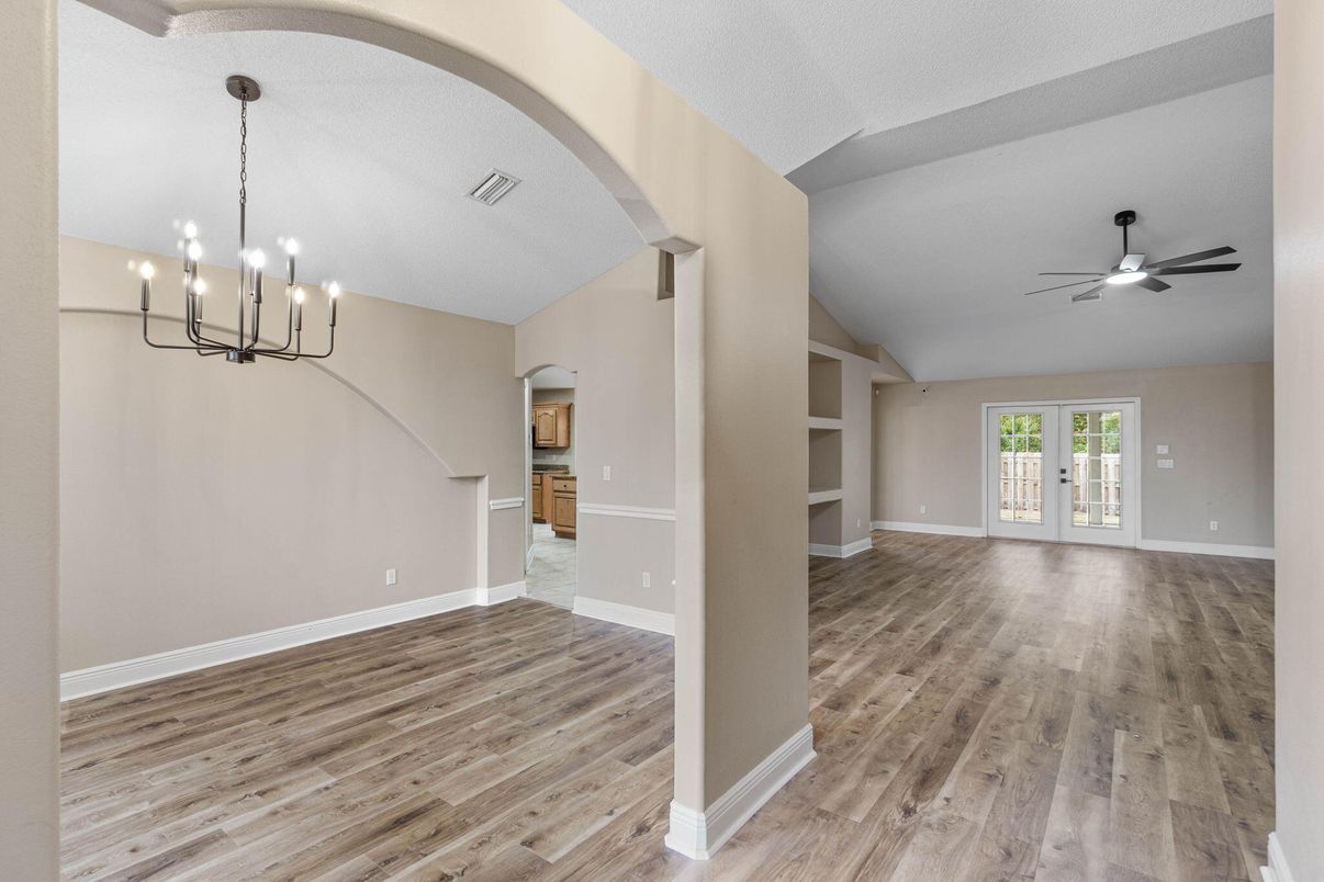 Empty room, Interior, Pendant Lights, Wood Texture Flooring