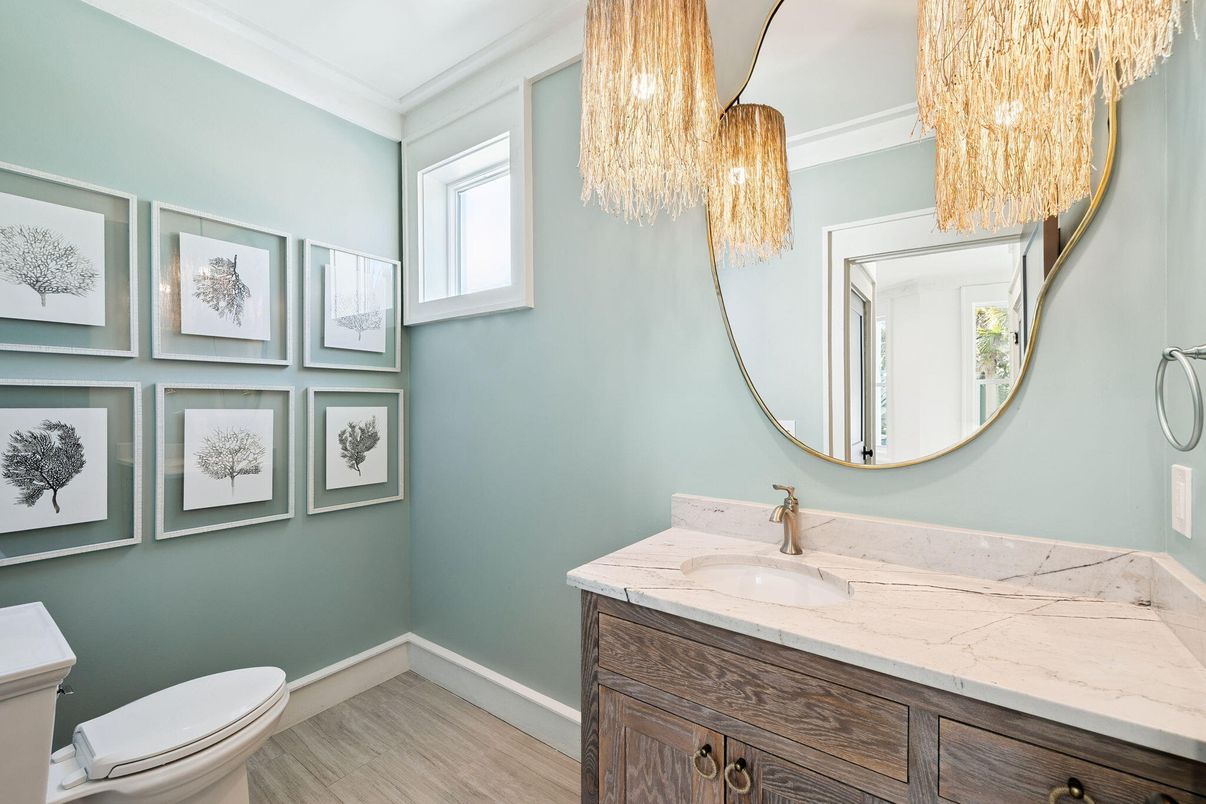 Bathroom, Chandelier, Interior, Wood Texture Flooring