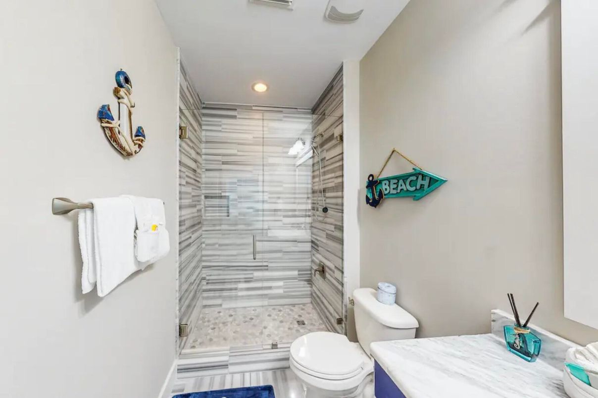 Bathroom, Glass Shower, Interior, Recessed Lighting