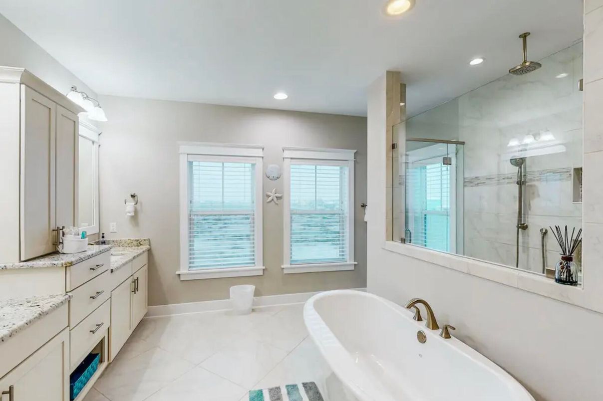 Bathroom, Dual Sink Vanities, Glass Shower, Interior, Recessed Lighting