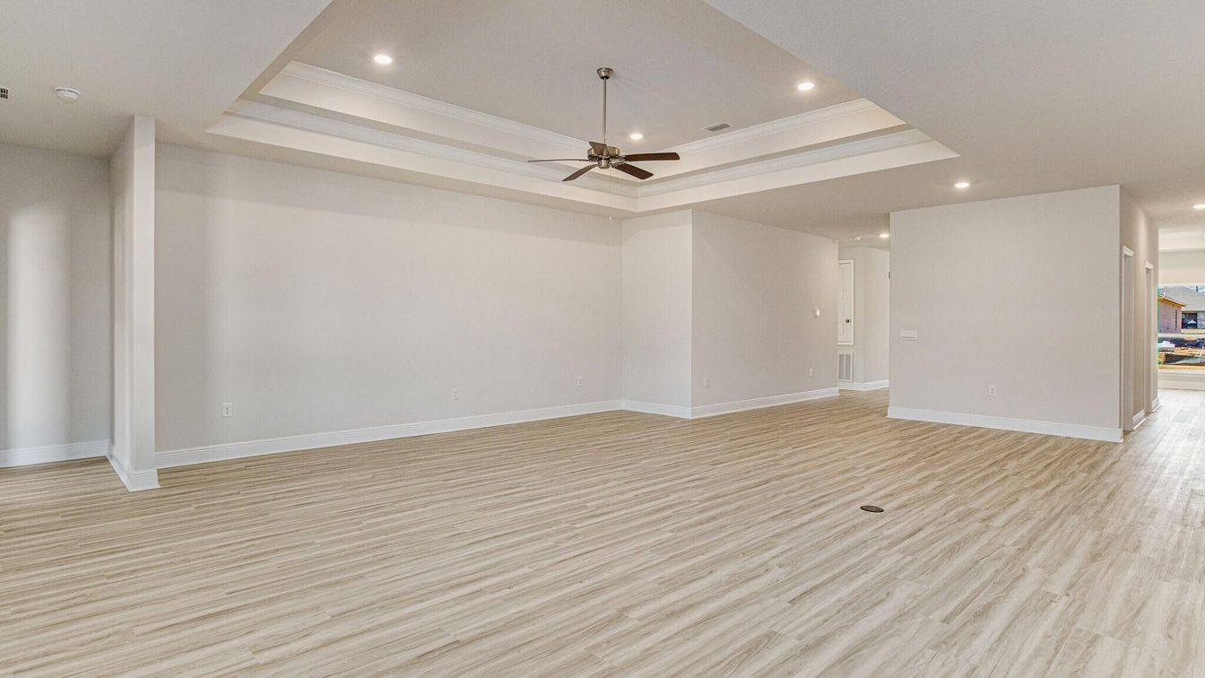 Empty room, Interior, Recessed Lighting, Wood Texture Flooring