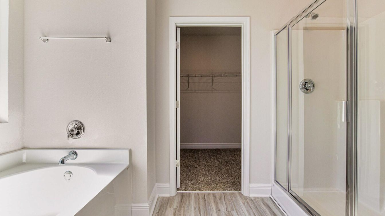 Bathroom, Glass Shower, Interior, Walk-in Closets, Wood Texture Flooring