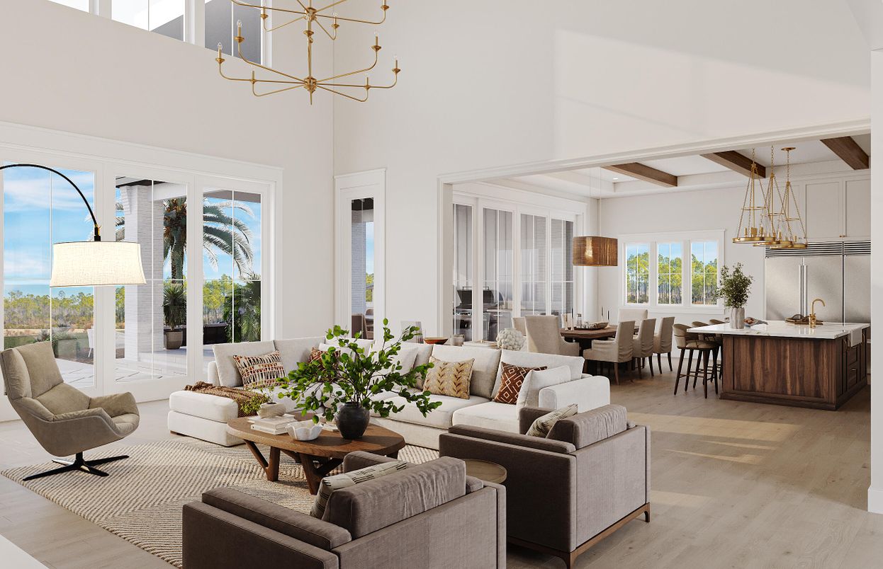 Dining room, Interior, Living room, Pendant Lights, Wooden Beams, Wood Texture Flooring