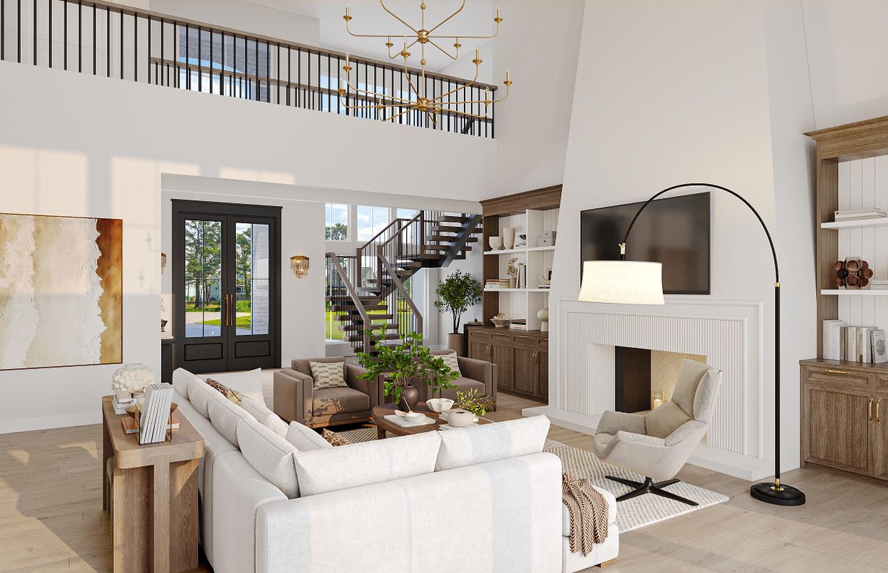 Fireplace, Interior, Living room, Pendant Lights, Wood Texture Flooring