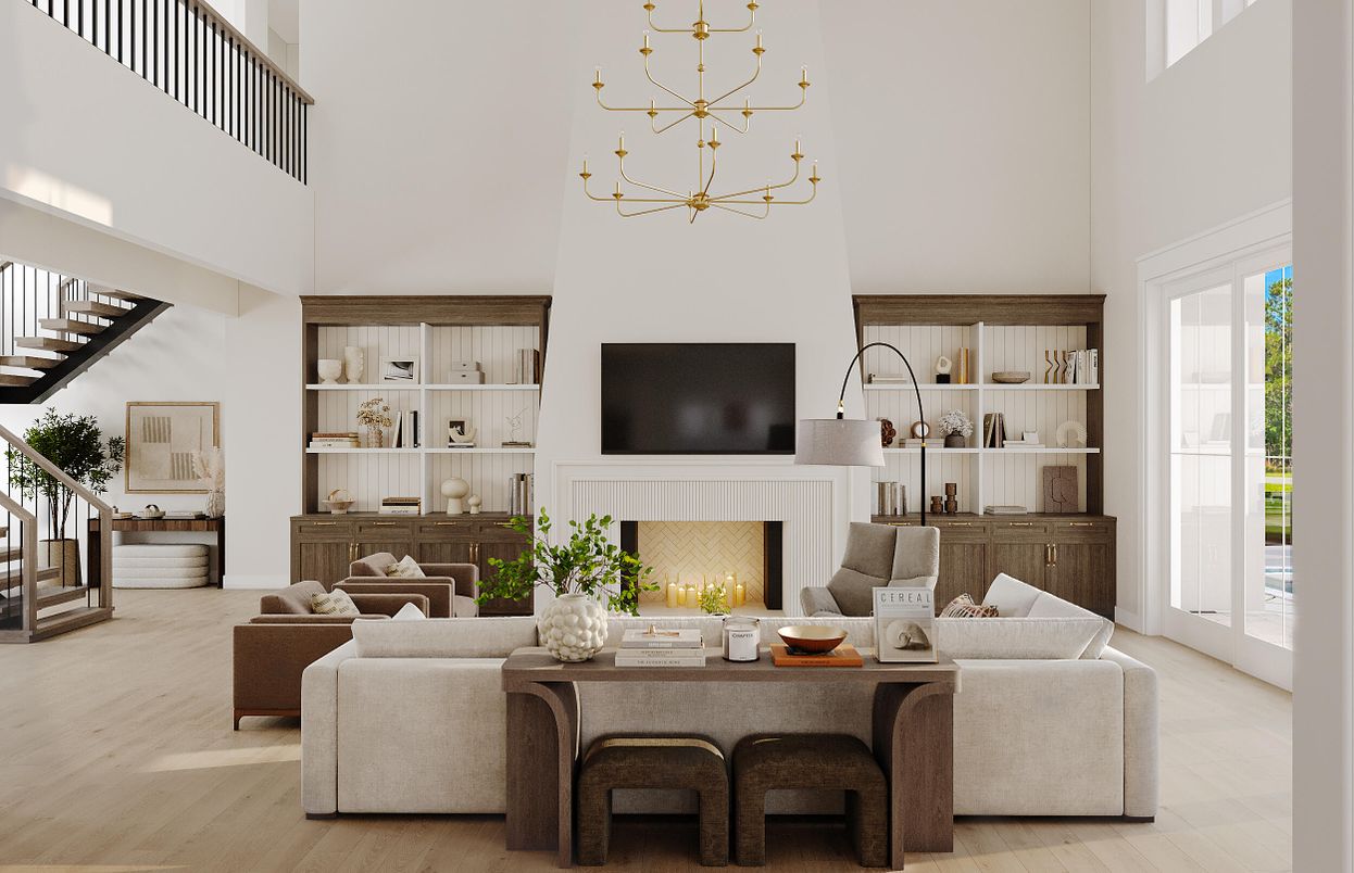 Fireplace, Interior, Living room, Pendant Lights, Wood Texture Flooring