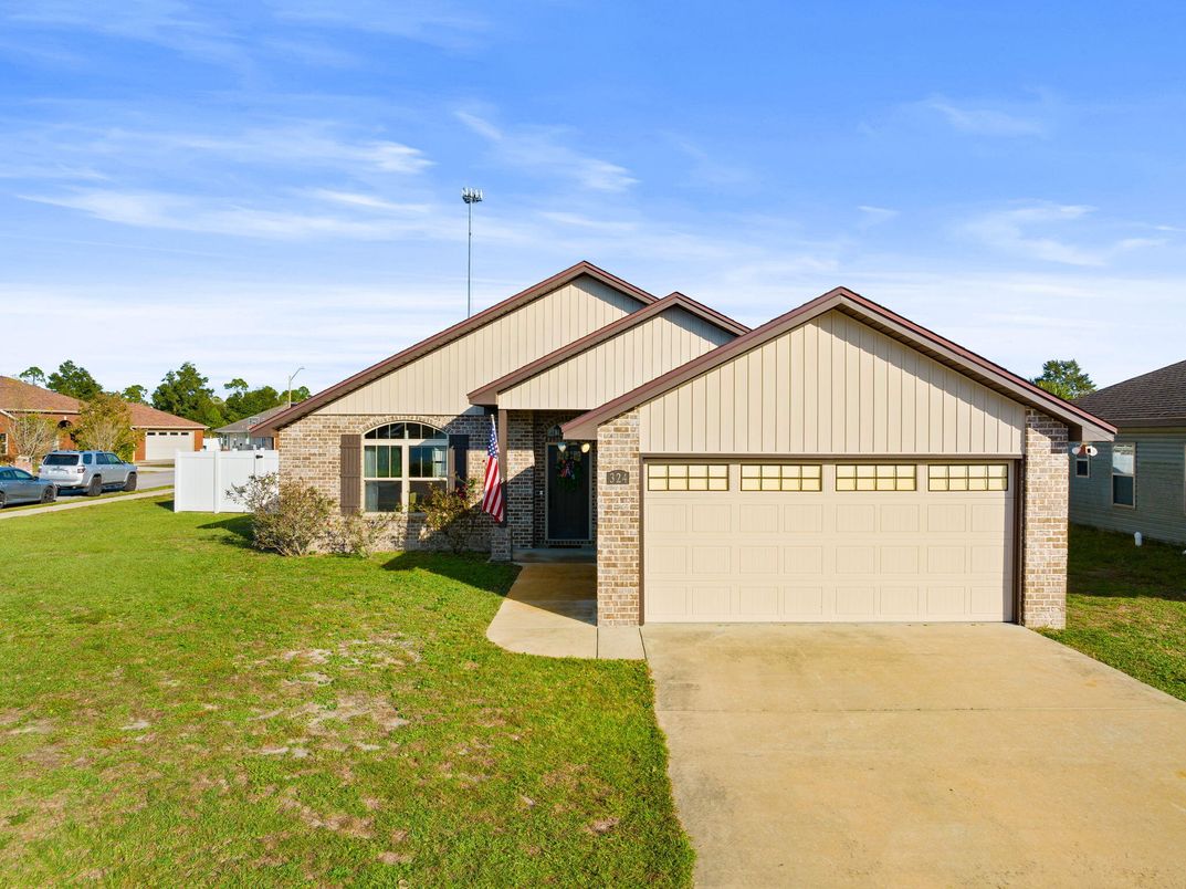 Attached, Backyard, Exterior, Facade, Brick Facade, Farmhouse