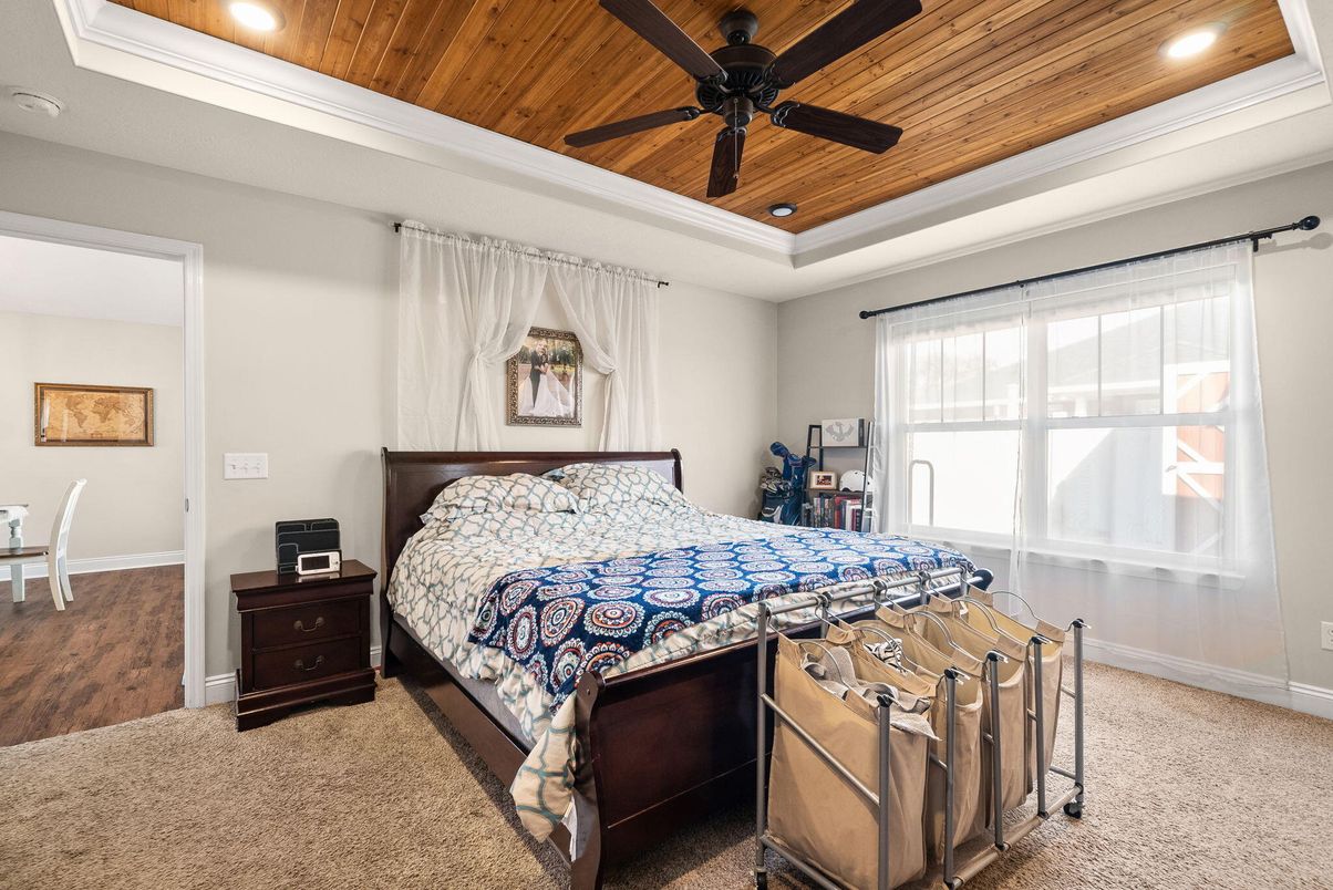 Bedroom, Interior, Recessed Lighting, Wooden Ceilings, Wood Texture Flooring