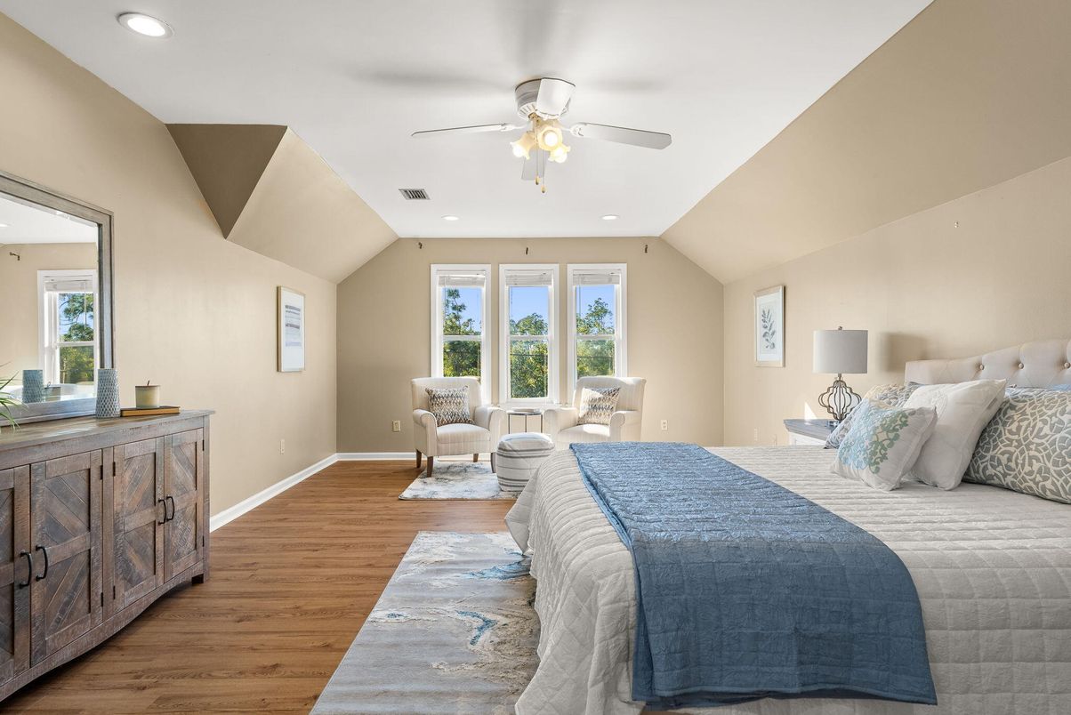 Bedroom, Interior, Recessed Lighting, Wood Texture Flooring