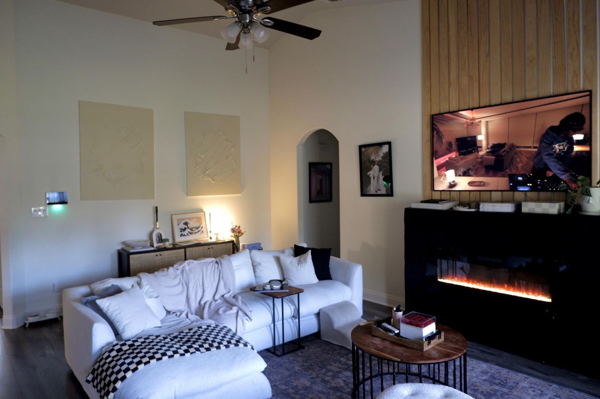 Fireplace, Interior, Living room, Wood Texture Flooring