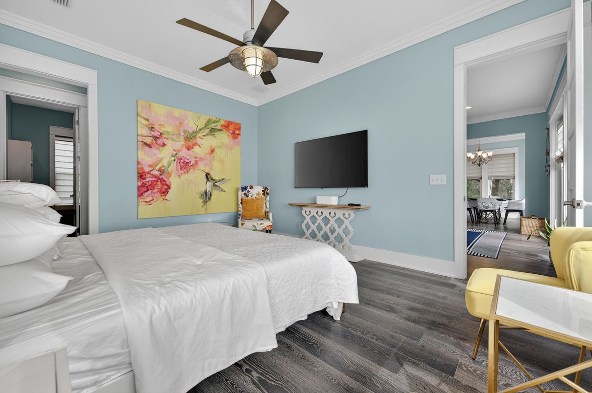 Bedroom, Chandelier, Interior, Wood Texture Flooring