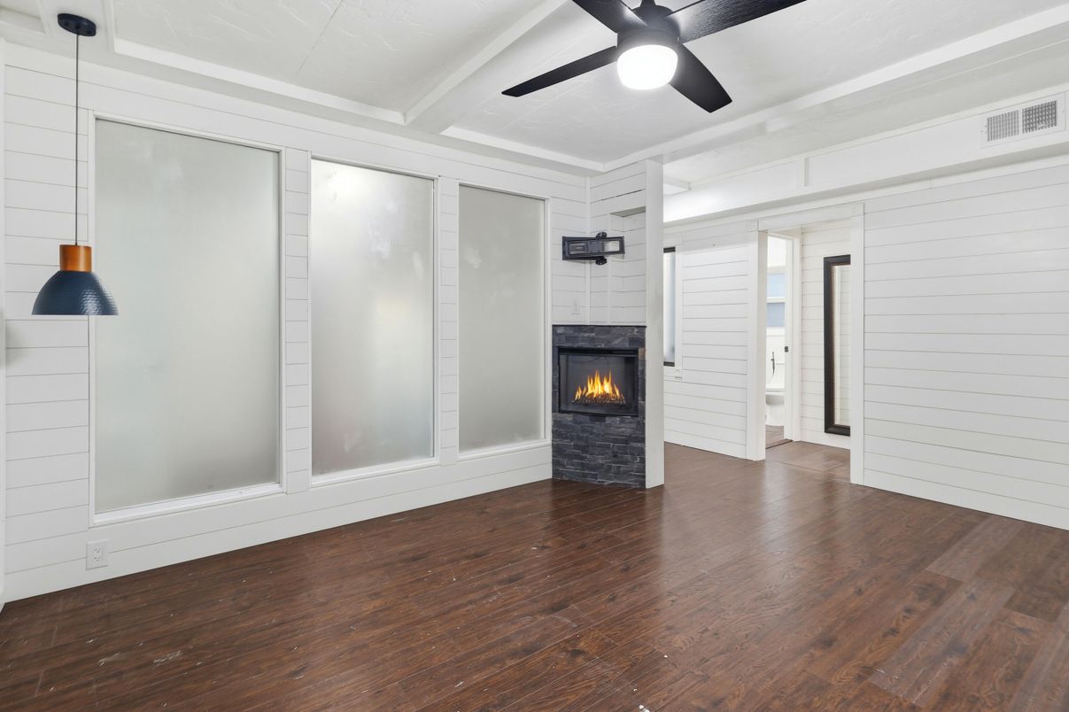 Empty room, Fireplace, Interior, Wood Texture Flooring